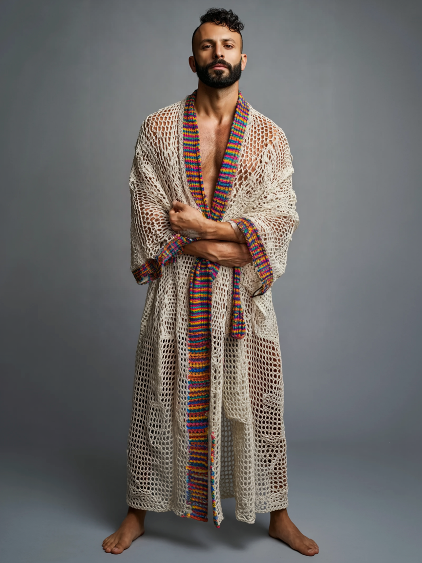 Men's Holiday Carnival Cardigan Rainbow Robe