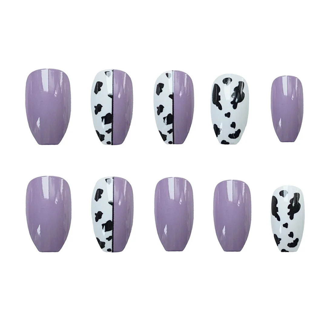 24pcs Ballet Purple Leopard Print Wear Long Paragraph Fashion Manicure Patch False Nails Save Time Wearable Nail Patch SANA889-Nail Inspo