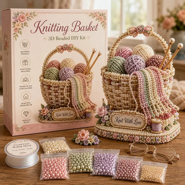 🧶 Knitting Basket 3D Beaded DIY Kit &ndash; Handmade Display Decor & Storage Basket 