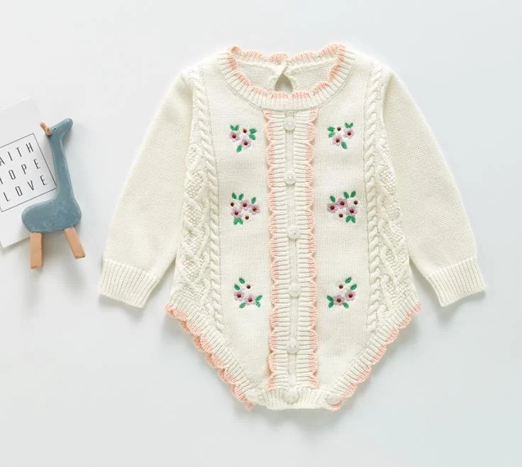 Baby Girls Knitted Bodysuit 2021 Spring Infant Newborn Long Sleeve Solid Ruffled Jumpsuit Outfit Set Baby Spring Autumn Clothing