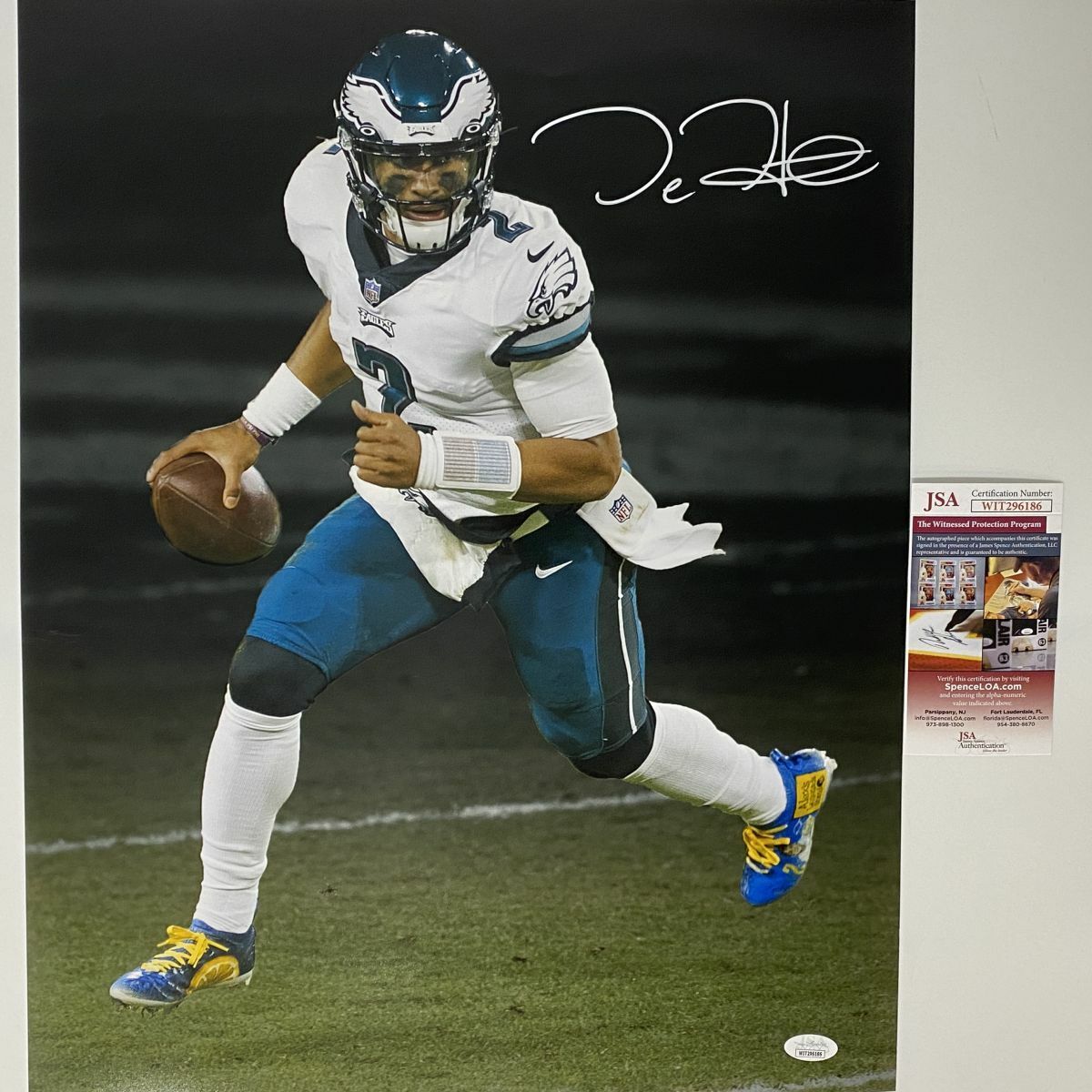 Autographed/Signed JALEN HURTS Philadelphia Eagles 16x20 Football Photo Poster painting JSA COA