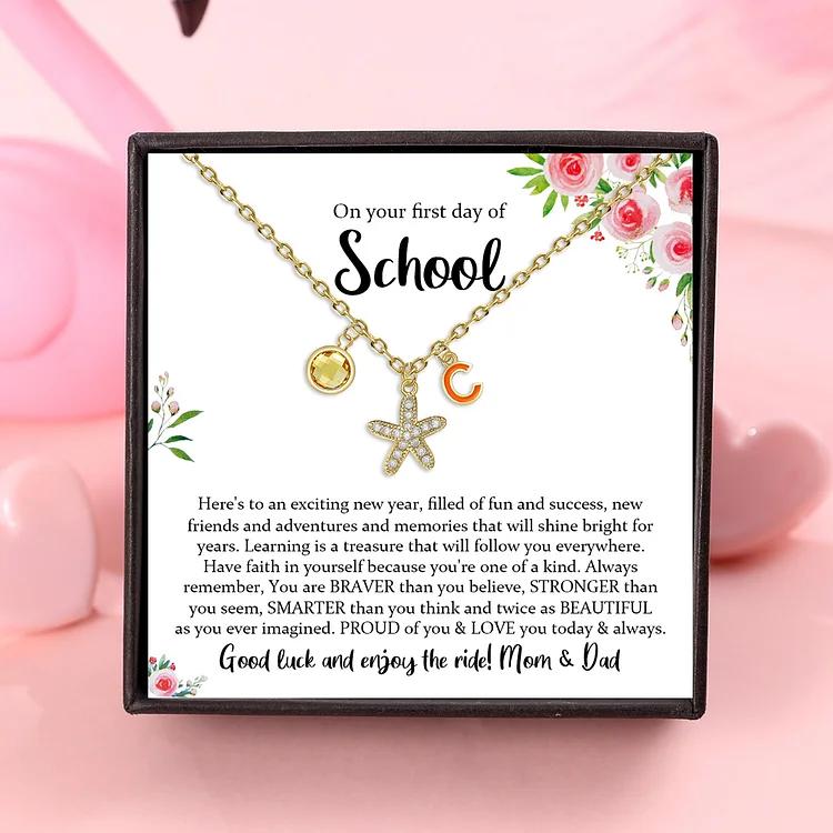 Back To School Personalized Star Necklace Custom Birthstone and Initial Necklace