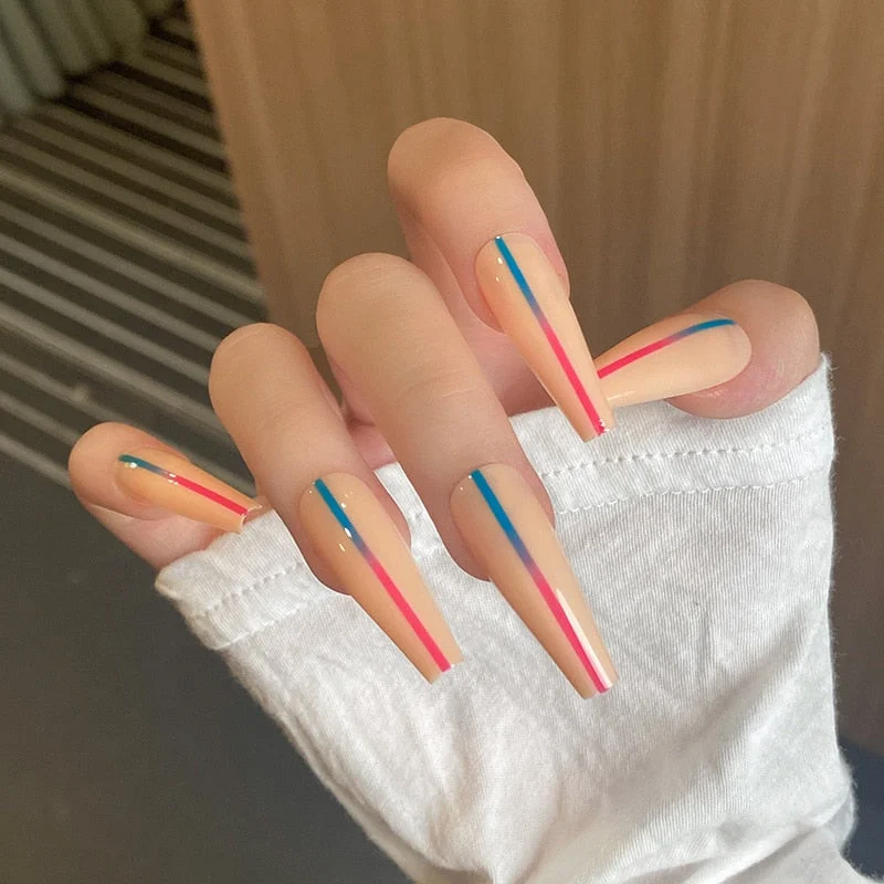 24Pcs Extra Long Coffin Nails Pure Purple Elegant Shiny Ballet Fluorescent and Yellow Leopard print Fake Nail with glue for girl-Nail Inspo