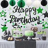 Birthday Decorations, NO DIY, Pre-Strung Happy Birthday Banner with Honeycomb Ball, Hanging Swirl, Circle Dots Garland, Happy Birthday Party Decorations for Women Men Boys Girls (Green & Black)