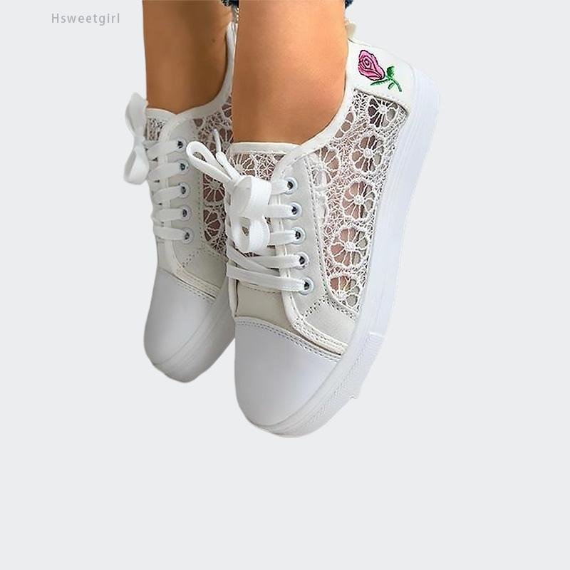 Sheer Mesh Floral Pattern Lace-up Sneaker