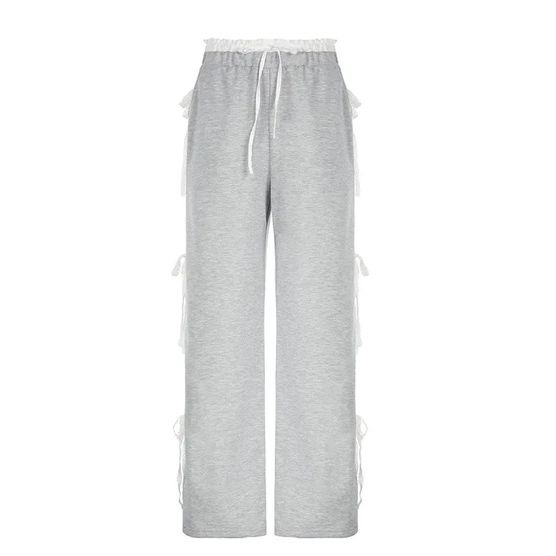 Toloer Grey Stripe Ribbon Drawstring Sweatpants-Outfit Ideas