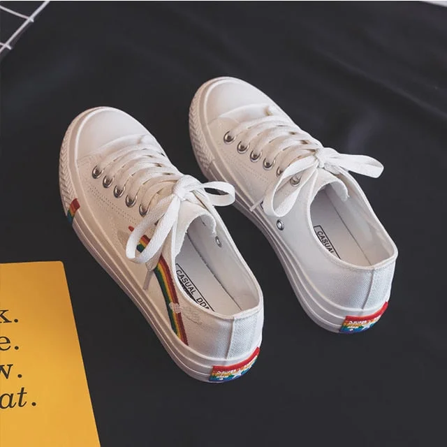 Women's Fashion 2021 Vulcanized Shoes Woman Sneakers New Rainbow Retro Canvas Shoes Flat Fashion Comfortable High Shoes Women