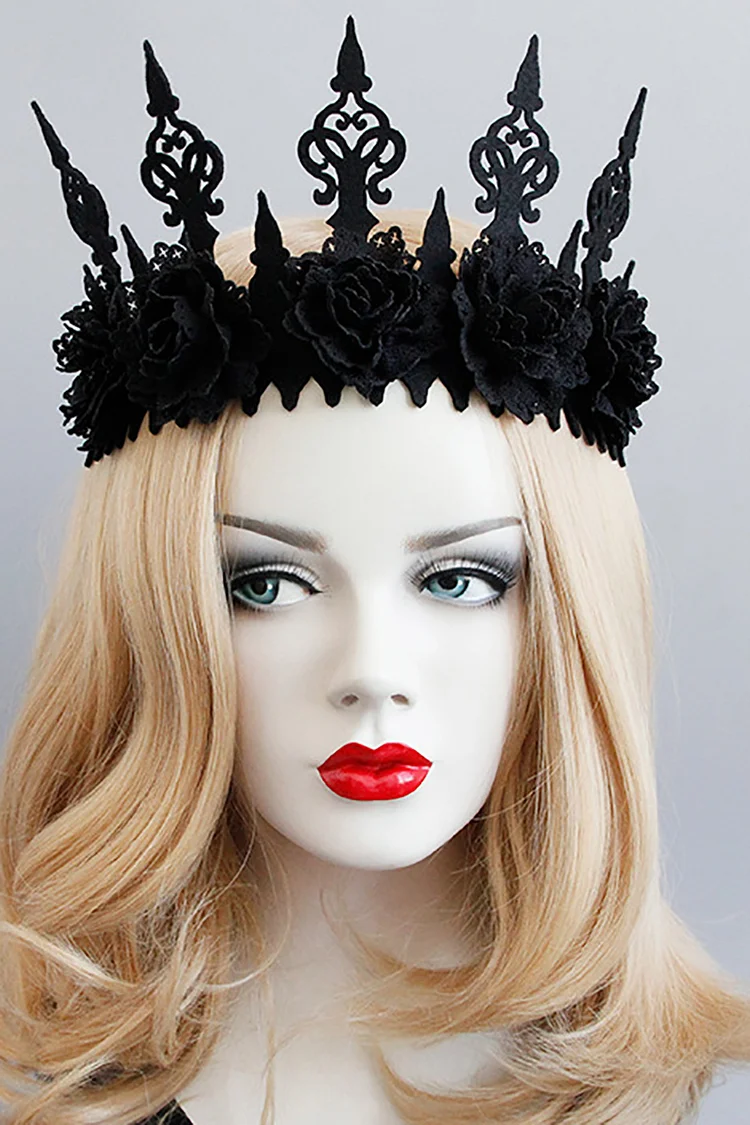 Halloween Gothic Black Lace Floral Hoop Crowns