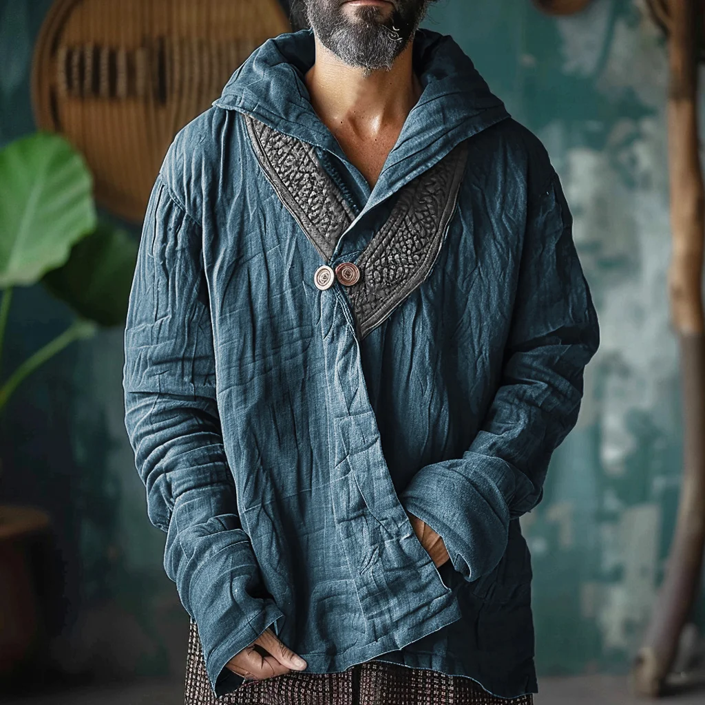 Men's Linen Bohemian Hoodie Loose Simple Jacket-inspireuse