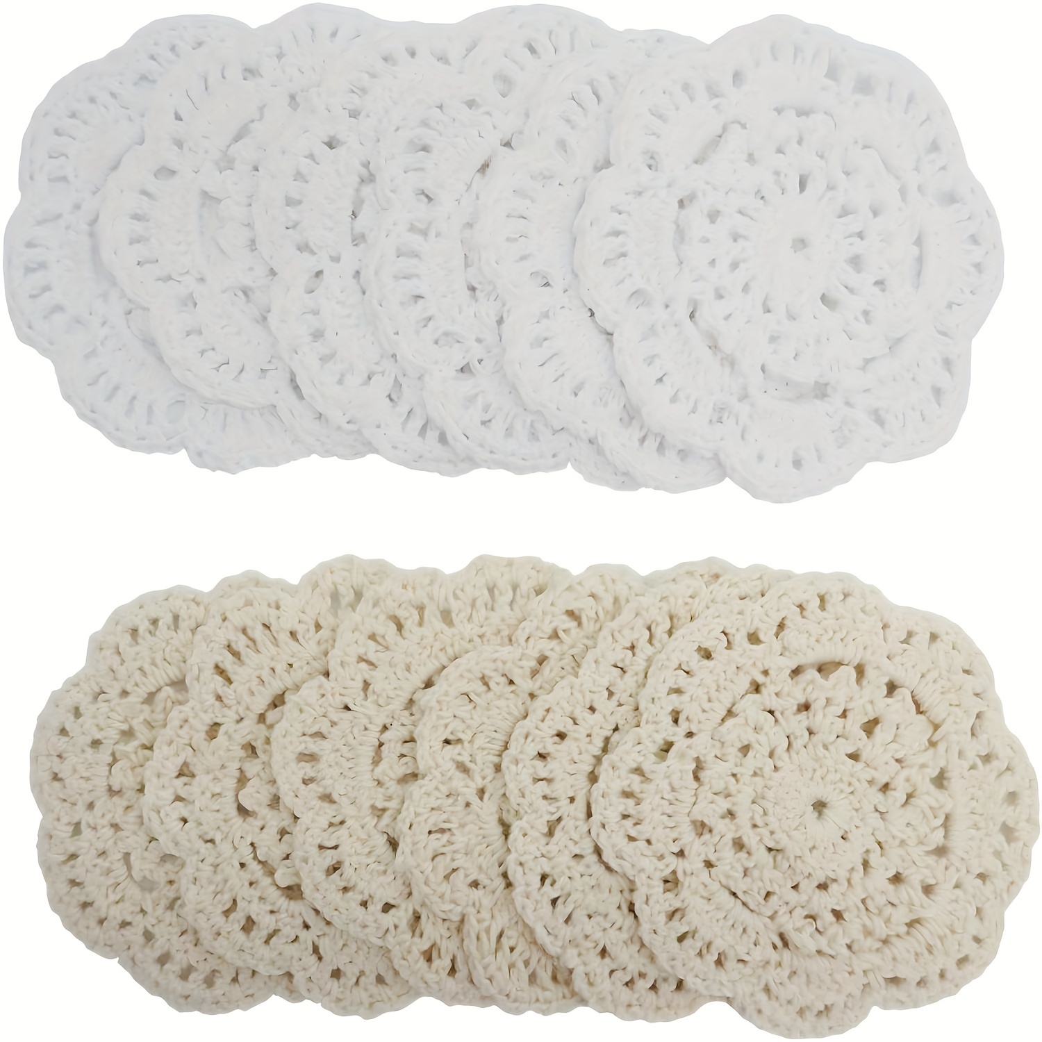 Cotton Fabric Doilies Set of 12 - Handmade Crochet Round Place Mats for Cups, Coasters, and Glasses - 4 Inch Decorative Lace Doily Mats