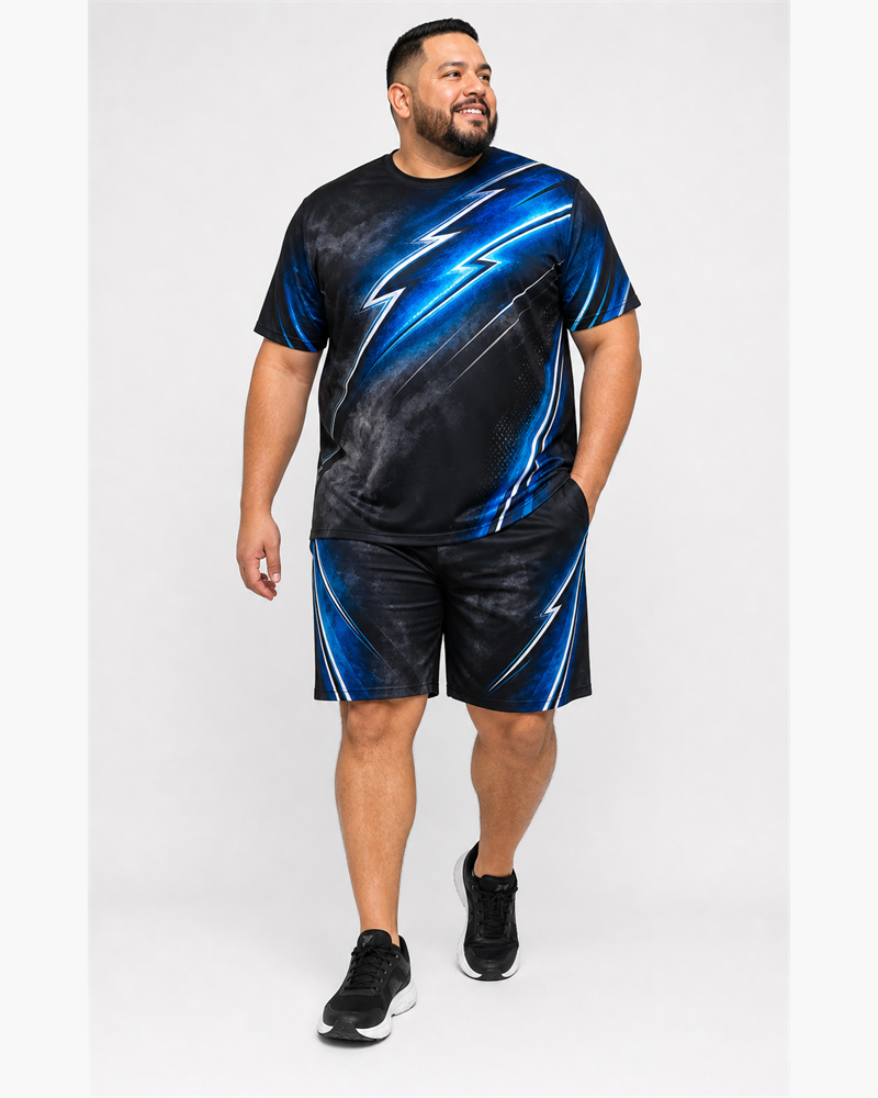 Big & Tall Thunder Stripe Digital Print T-Shirt and Shorts Set