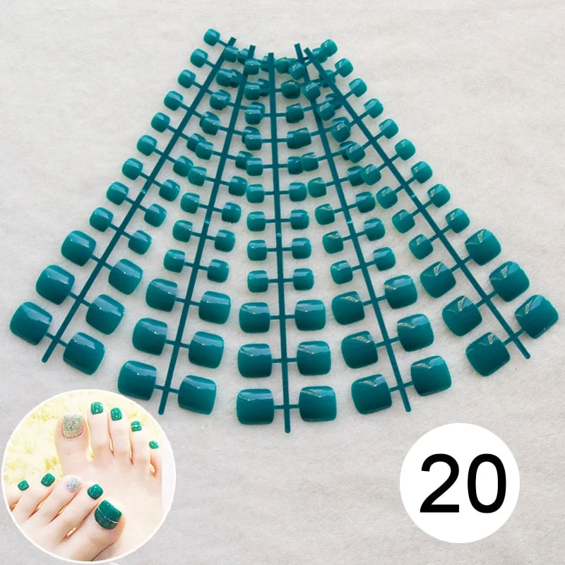 Mixed 5 Colors full cover false nails short foot fake nails Candy Color 24pcs/set press on nails foot toe french nail art tips-Nail Inspo