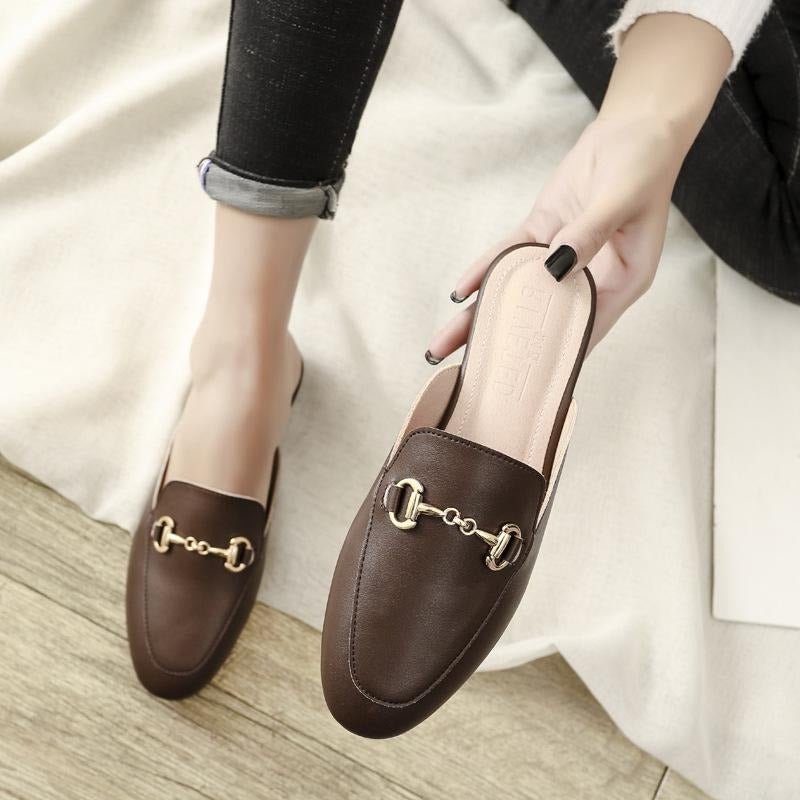 Women's Mules Loafers Closed Toe with Buckle Belt Slippers