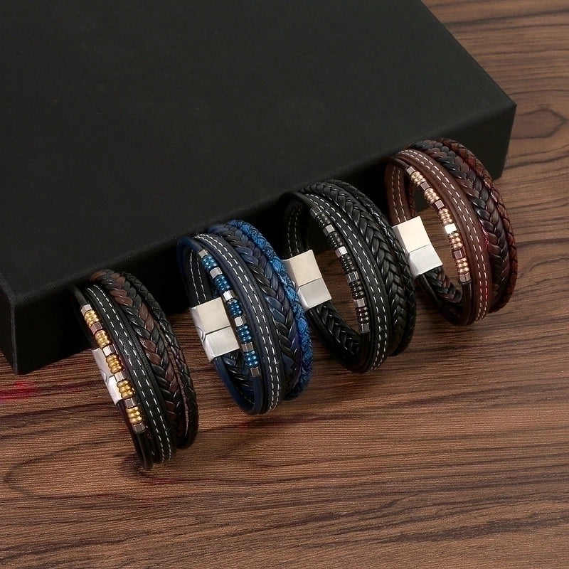 Vintage Style Color Block Stainless Steel Men's Bracelets
