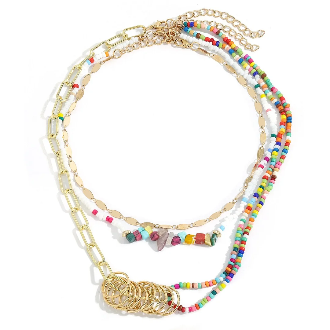 Dvacaman Boho Colorful 2pcs/set Beads Chain Necklace Trendy Ethnic Multi Layer Beaded Choker Necklace for Women Party Jewelry