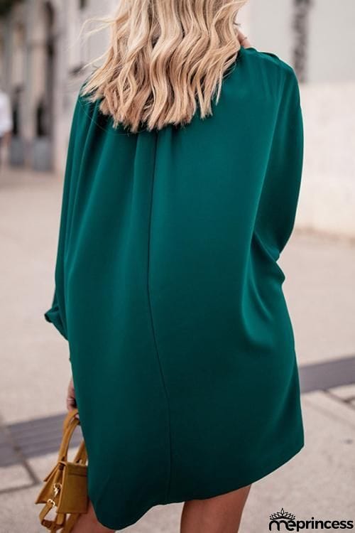 Oversized Button Puff Sleeve Shirt Dress