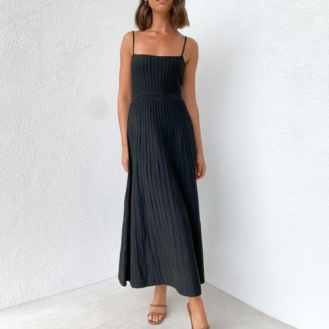 Ootddress Backless Ribbed Maxi Dress For Women Summer New Holiday Party Stretch High Waist Bodycon Maternity Dresses Knit Sundress