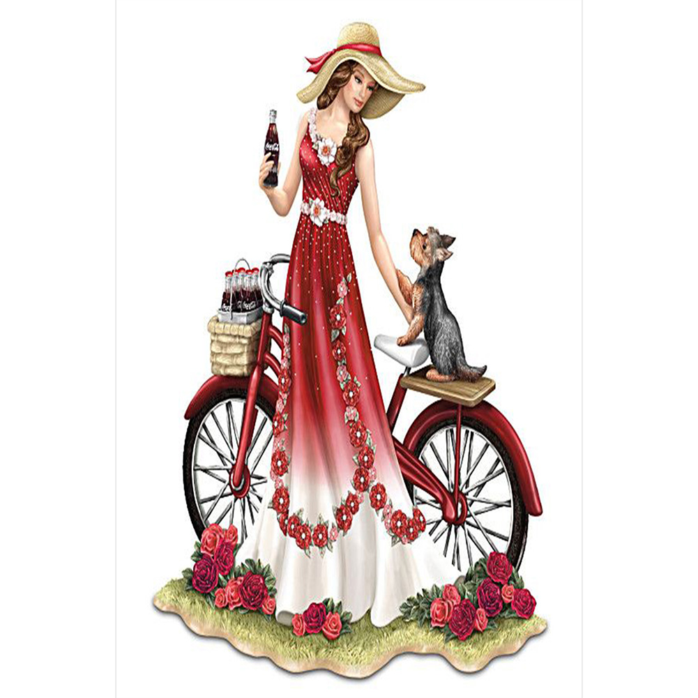 

40*60CM-Dress Madam Bike work-Round Drill Diamond Painting, 501 Original