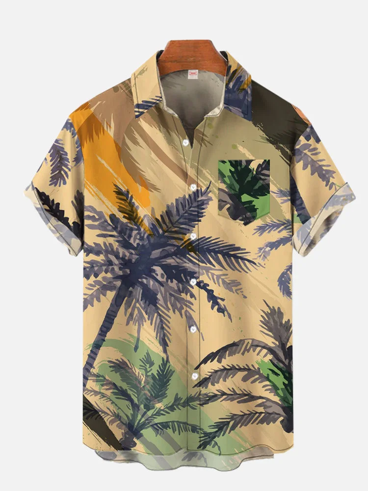 Tropical Leaves Painting Vintage Hawaiian Short Sleeve Shirt