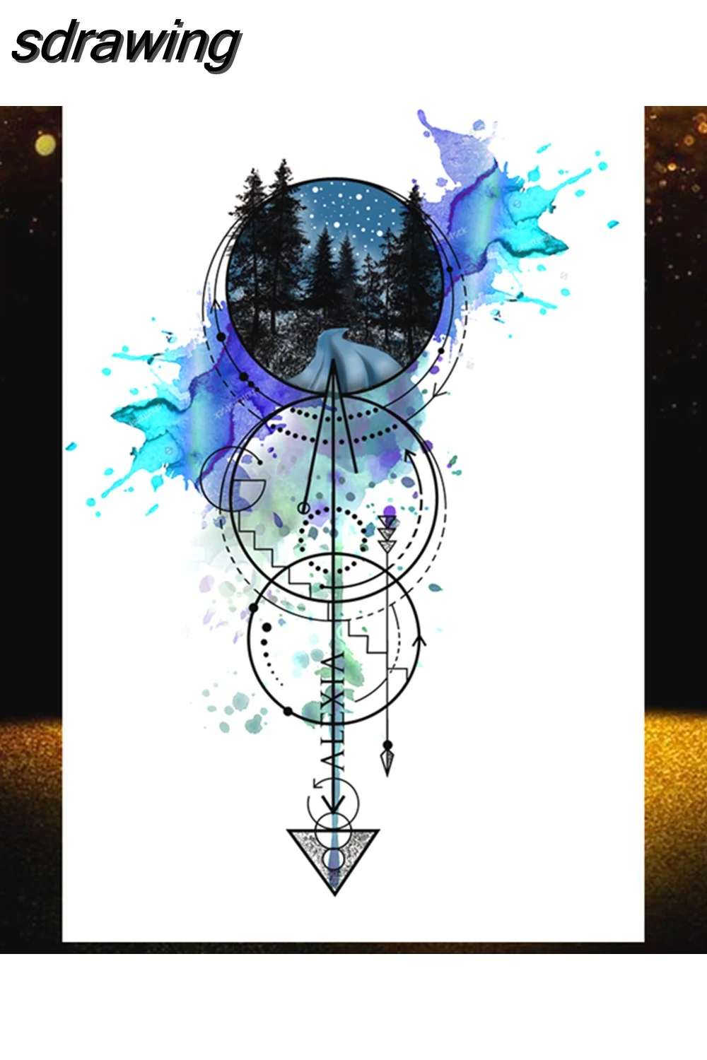 sdrawing Wolf Forest Temporary Tattoos For Children Tiger Geometric Fake Tatoos Mountain Triangle Elk Tatoo Sticker Body Art