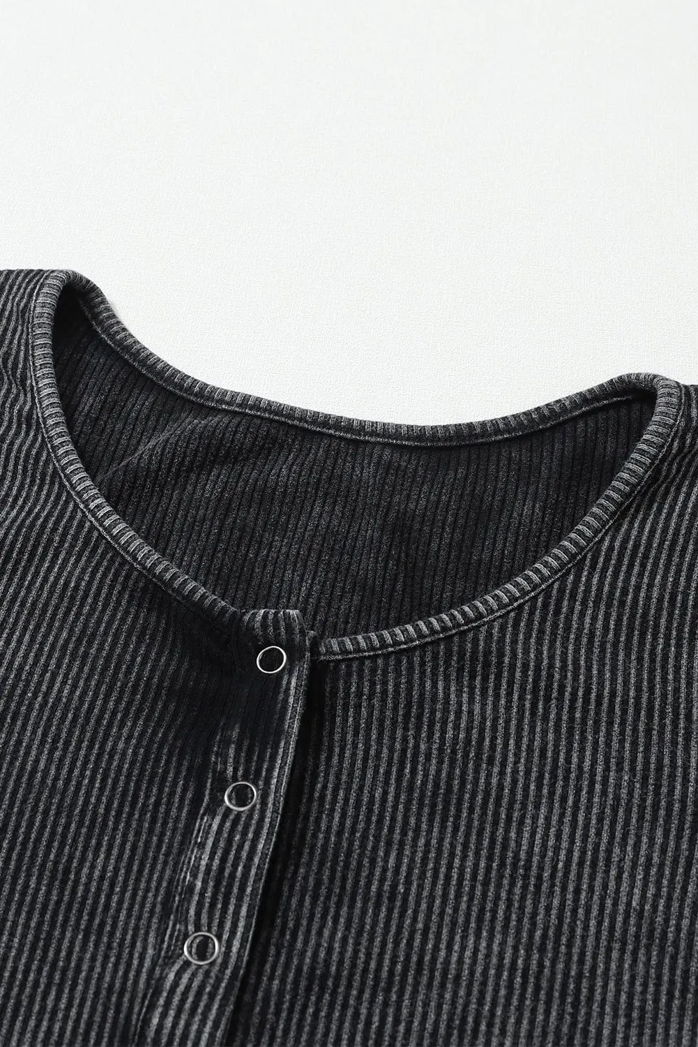 Casual Ribbed Knit Henley Top