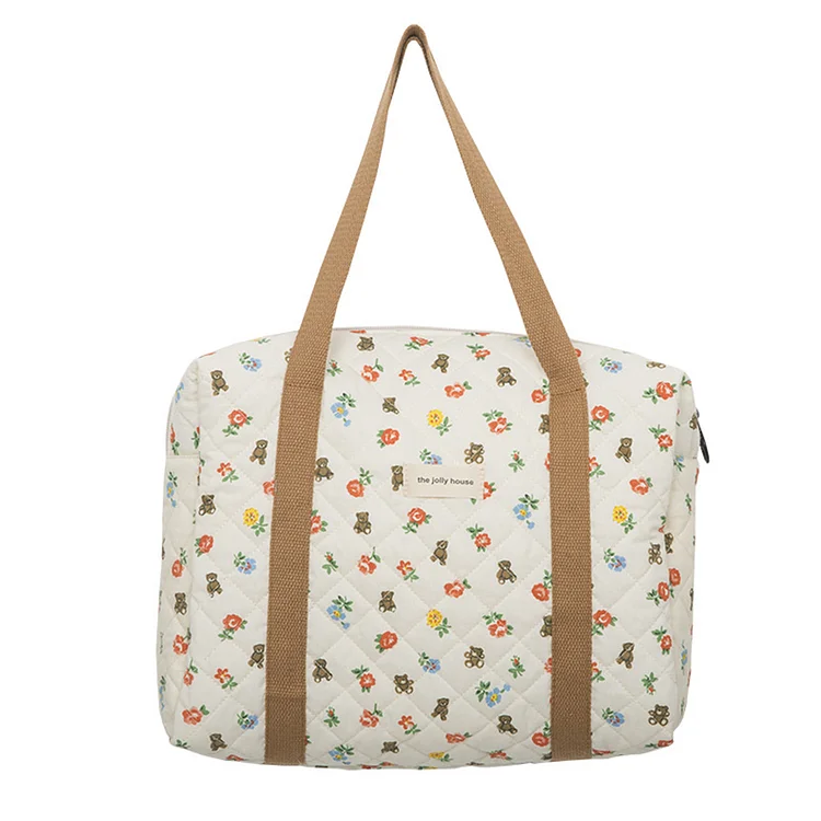 Bear Flower Pattern Girls Schoolbag Cute Quilted Shoulder Laptop Bag for Work