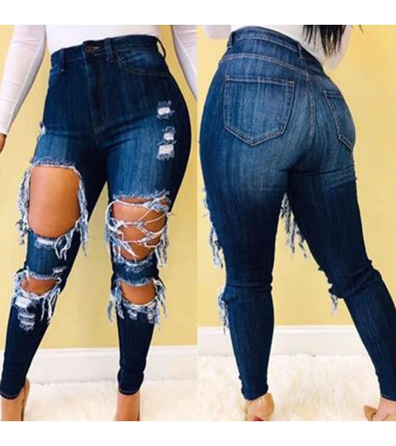 Women Sexy Tassel Ripped Design Slim Fit Jeans S-2XL