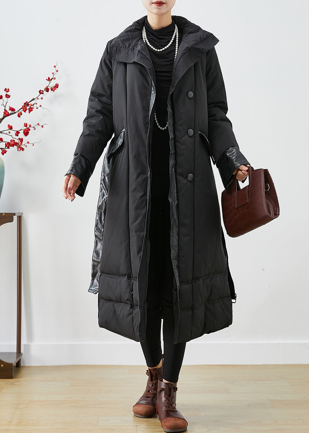 VCSHOES Black Stand Collar Patchwork Thick Cotton Filled Witner Jacket Winter