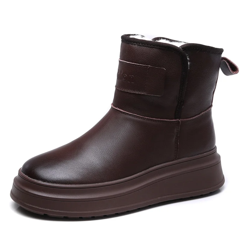 Yyvonne Integrated Head Layer Of Cowhide Warm Snow Boots Women Winter New Plus Velvet Thick Cotton Shoes Wool Leather Boots