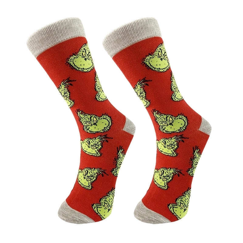 Christmas Mid-calf Length Socks Grinch Knitted Personalized Men And Women Socks Couple Fashion  Socks