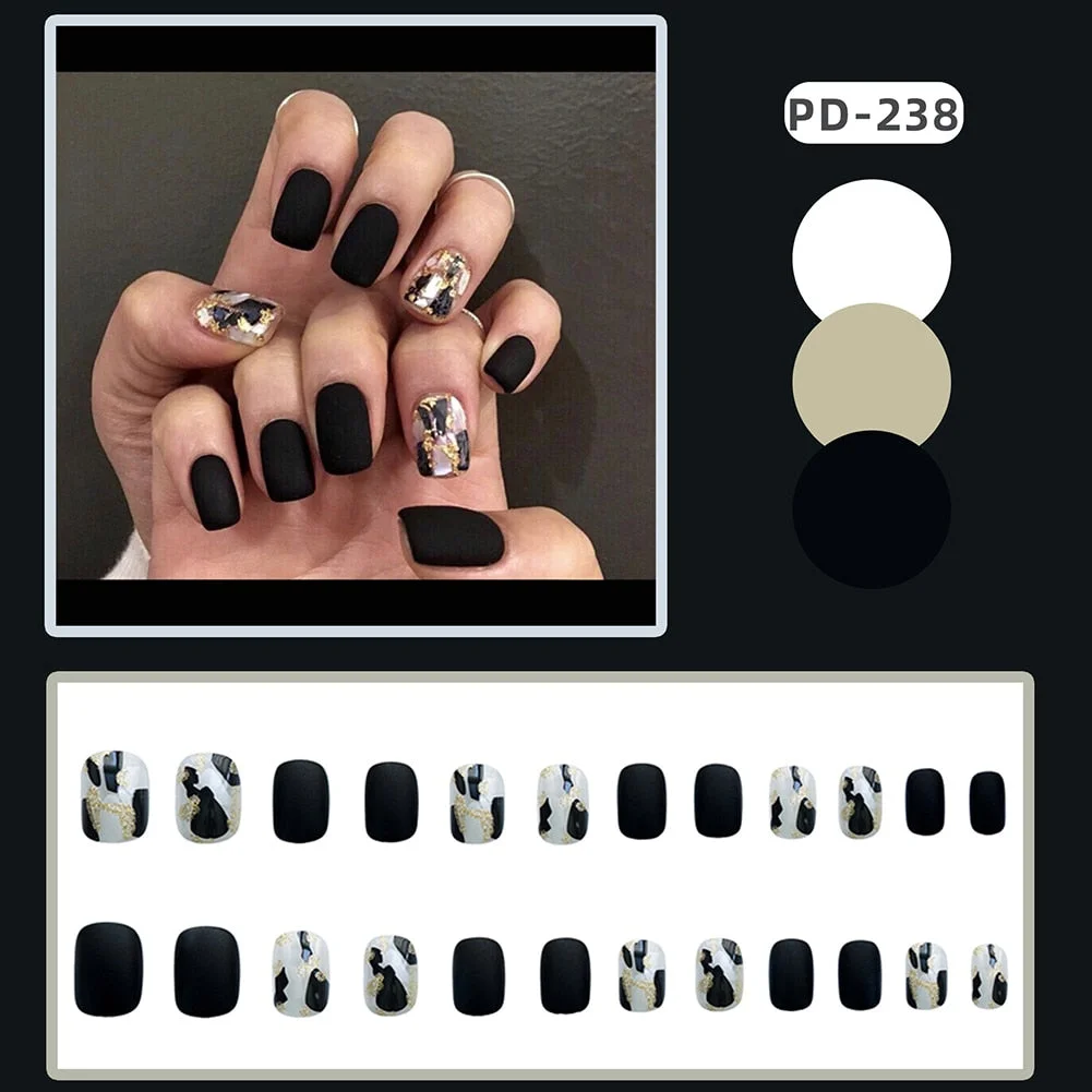 24pcs/set faux nails Accessories for women matte Pink False Nail with glue solid Color Short Square full cover press on nails-Nail Inspo