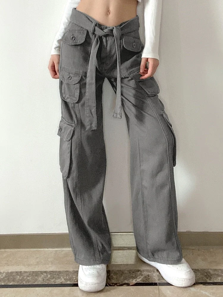Streetwear Women Baggy Denim Jeans Vintage High Waist Pockets Grunge Casual Pants Harajuku 90S Joggers Fairycore Clothes
