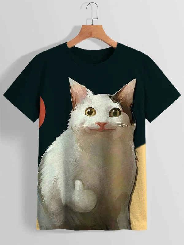 Women's Fake Smile Funny Cat Art Print T-Shirt