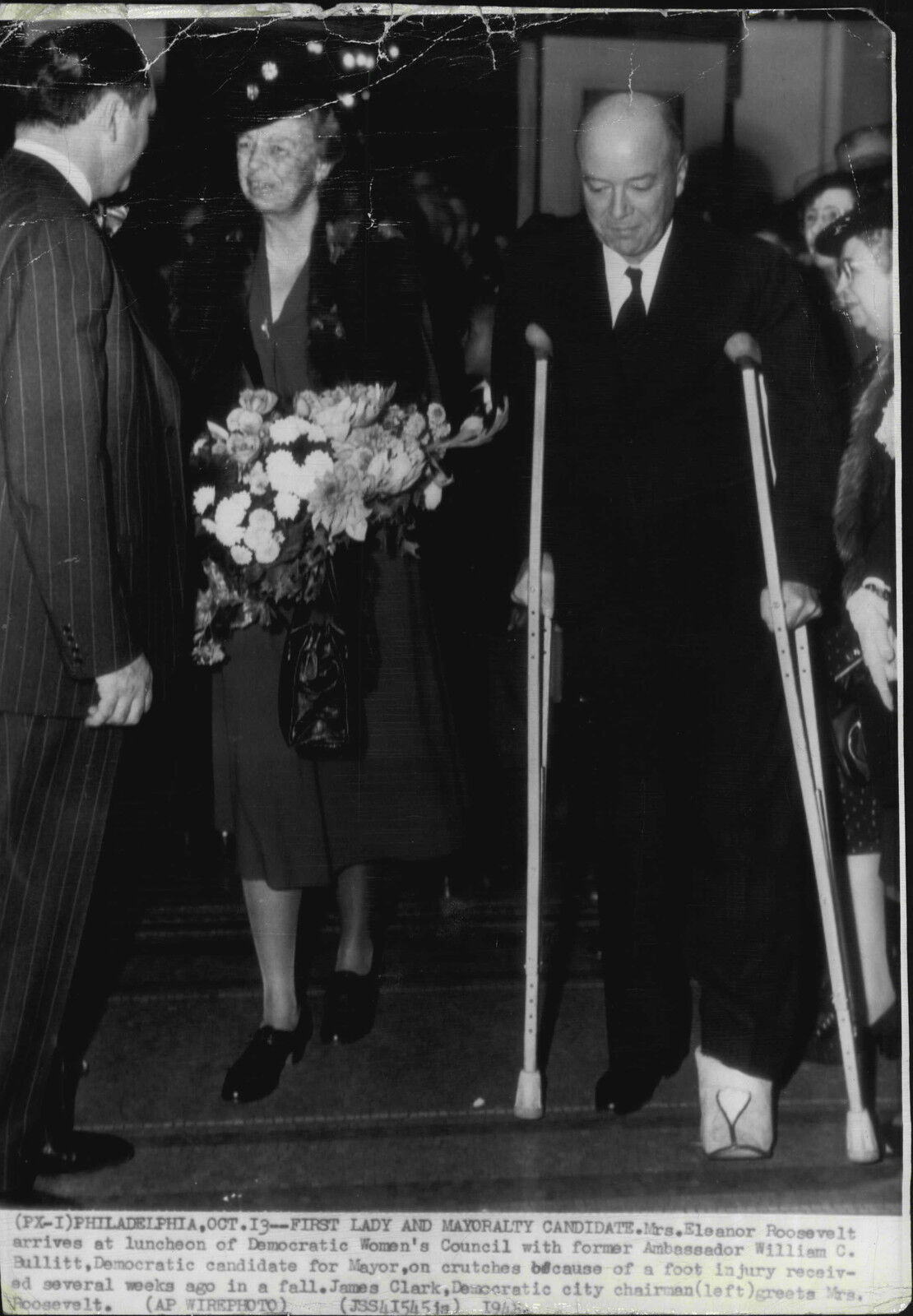 First Lady Eleanor Roosevelt with William Bullitt and James Clark Press Photo Poster painting