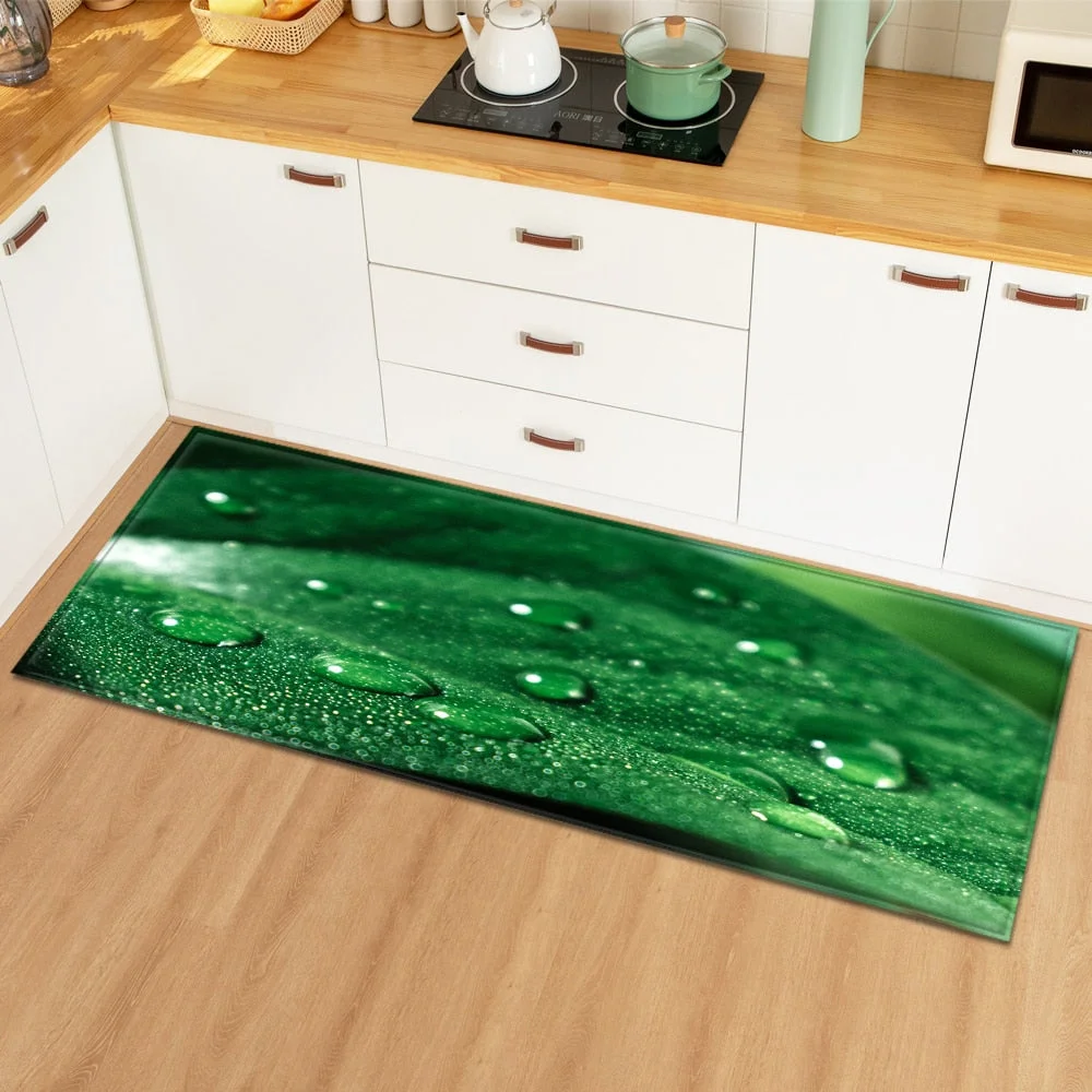 Modern Kitchen Mat Home Bedroom Decoration Floor Carpet Plant Leaves Pattern Entrance Doormat Hallway Bathroom Non-Slip Long Rug