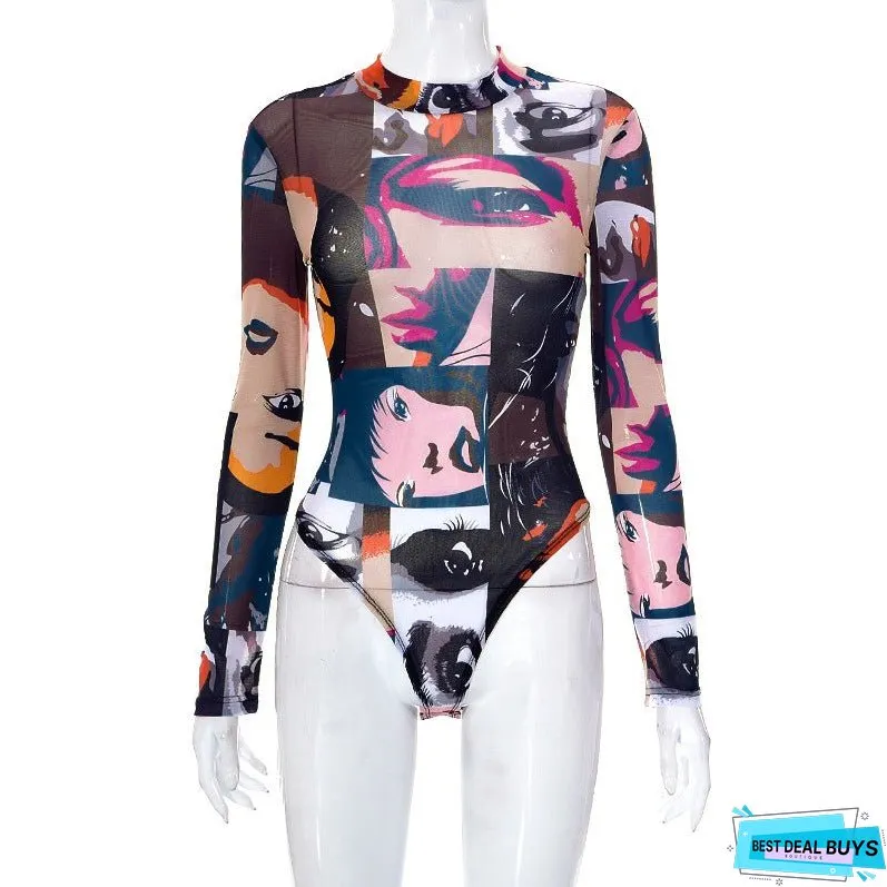 Women's Durable Graceful Spring Printed Tight Jumpsuits