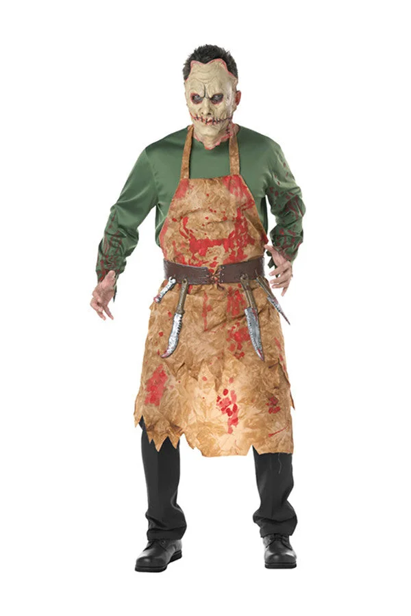 Scary Bloody Butcher Halloween Costume For Men Green-elleschic