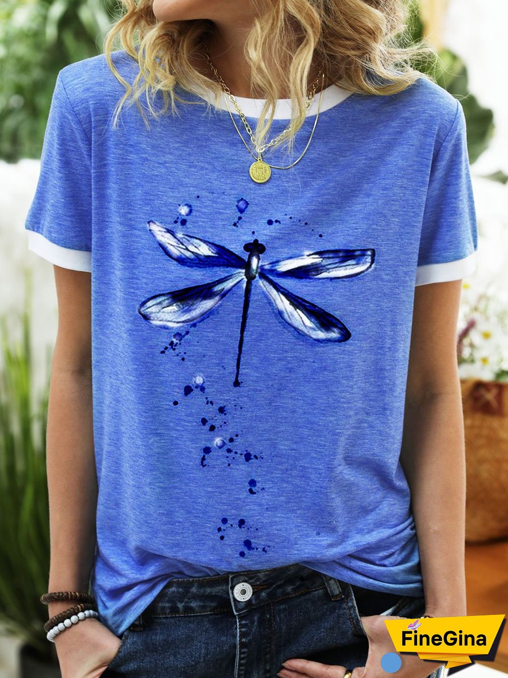 Dragonfly Pattern Summer Cotton Shirts & Top