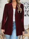 Women's Elegant Velvet Blazer, Long Sleeve, Solid Color, Casual Polyester Suit Jacket, No Belt, Fall/Winter Season, H-Shape, Open Front with Single Button, No Waterproof, Knitted Fabric