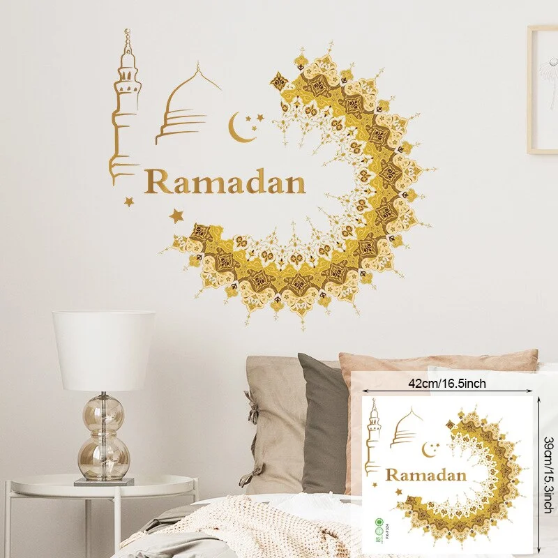 Xpoko Ramadan Wall Stickers Moon Star Lantern DIY Wall Decal Ramadan Kareem Decoration For Home 2023 Islamic Muslim Mural Eid Mubarak