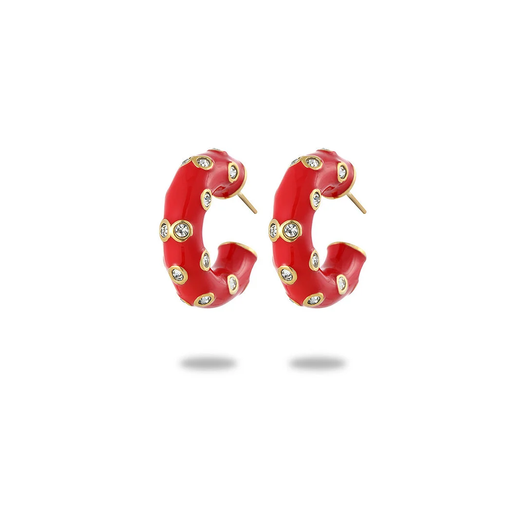 Oil-Drop Diamond Set C-Shaped Titanium Steel Earrings