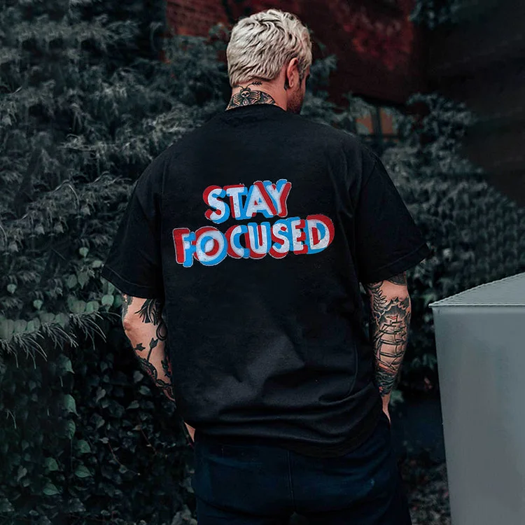 Stay Focused Printed Casual Black T-shirt
