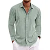 Camicia da uomo a maniche lunghe in cotone e lino con revers