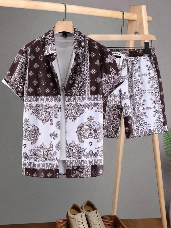 Men Random Baroque Print Shirt & Shorts