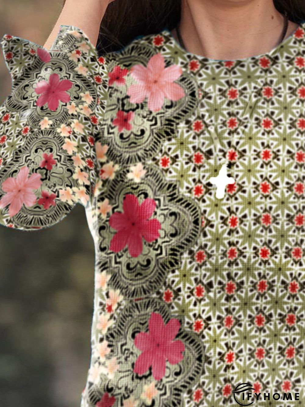 Boho Cotton-Blend Crew Neck Top | IFYHOME