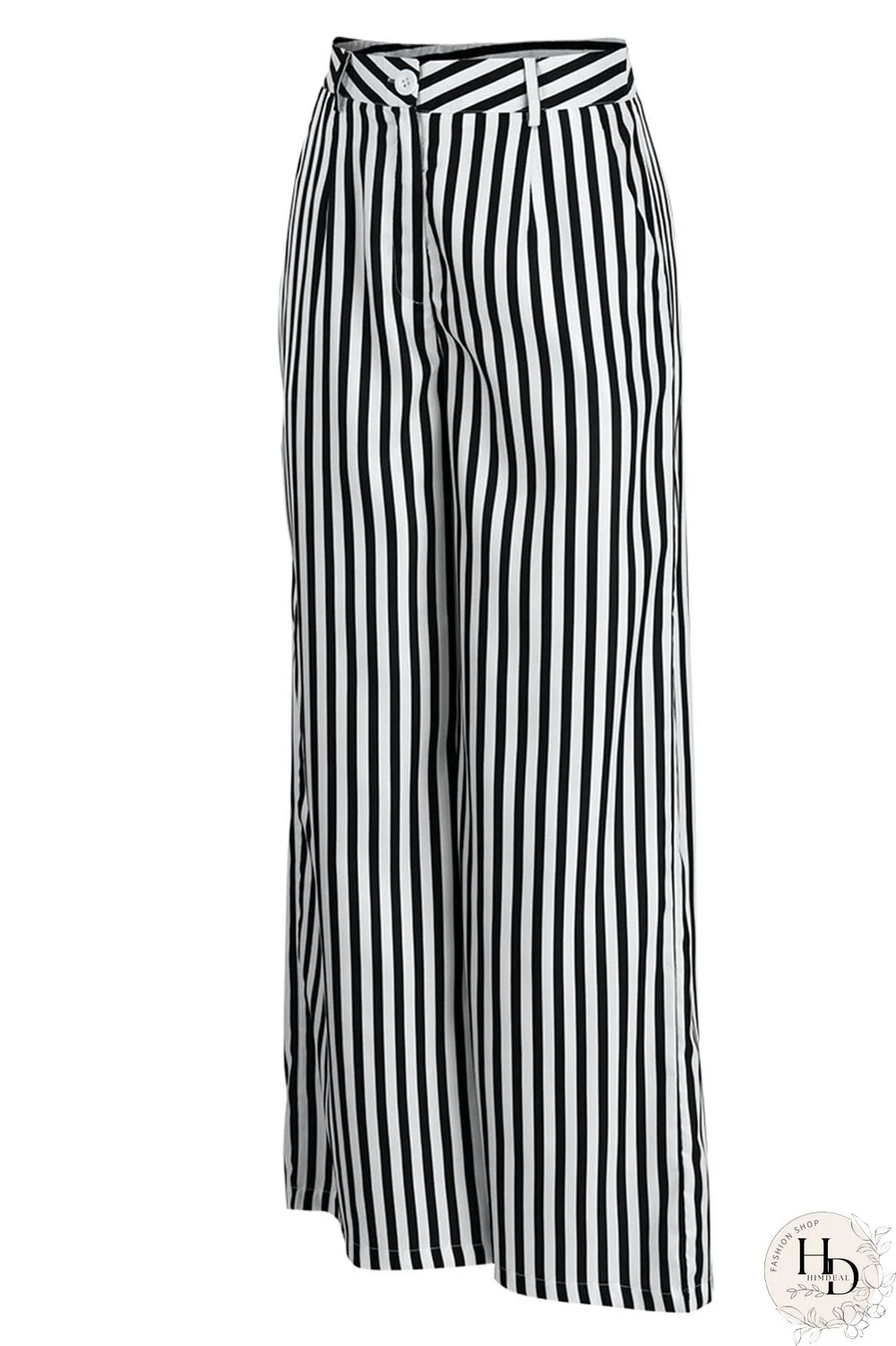 Red Casual Striped Print Patchwork Straight High Waist Wide Leg Full Print Bottoms