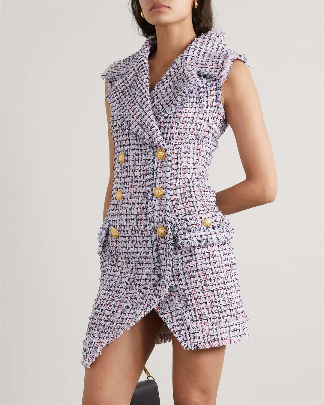 Women's Lapel Button Tweed Dress