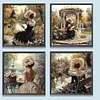 (4-Pack)Retro Girl-Full Round Diamond Painting 30*30CM