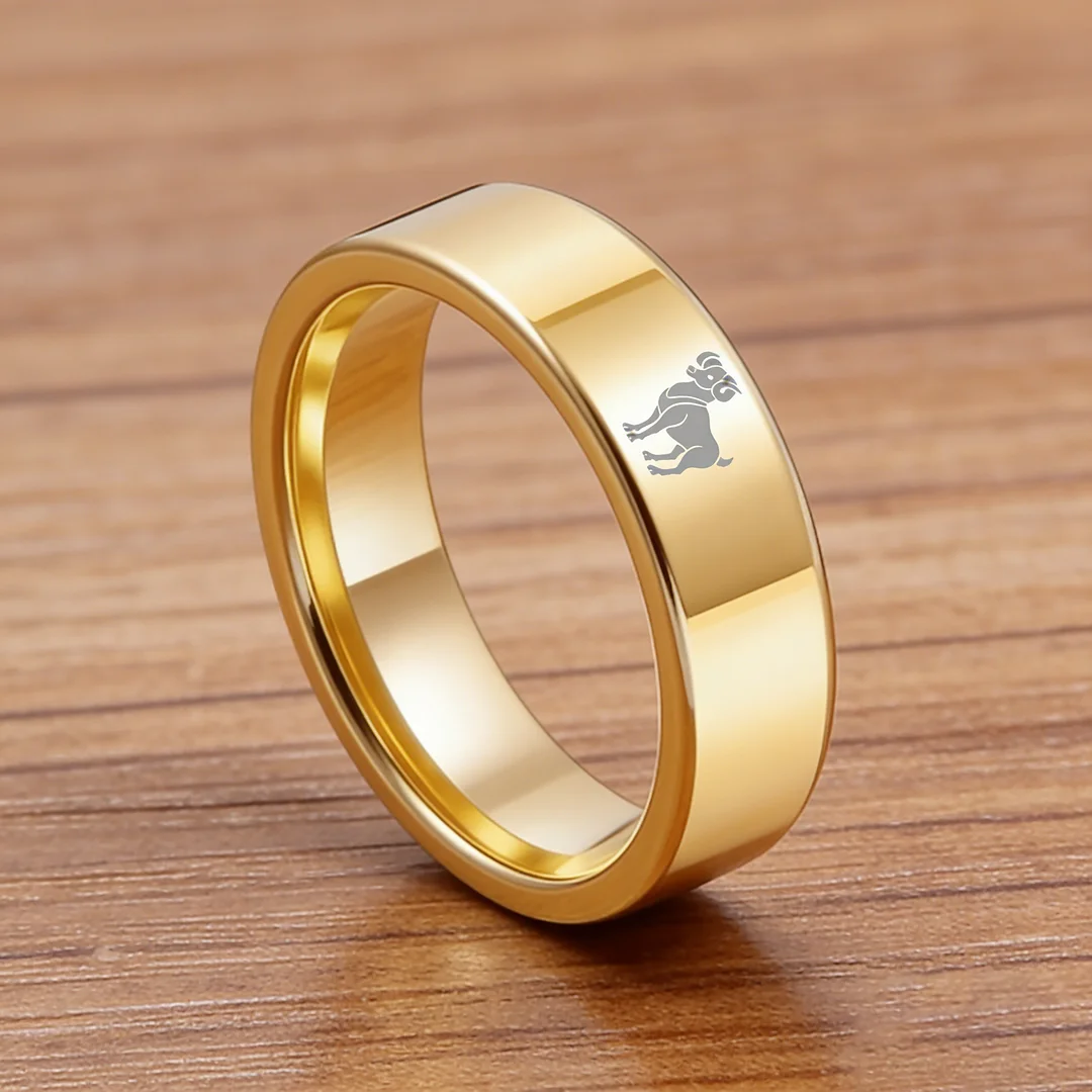 Flat Aries Tungsten Wedding Bands Tungsten Rings Gold Comfort fit for Women or Men 4MM 6MM 8MM