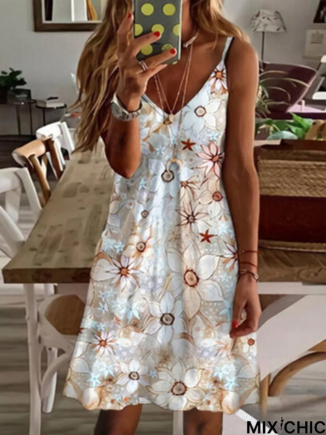 Regular Fit Floral Casual Short Sleeve Knit Dress